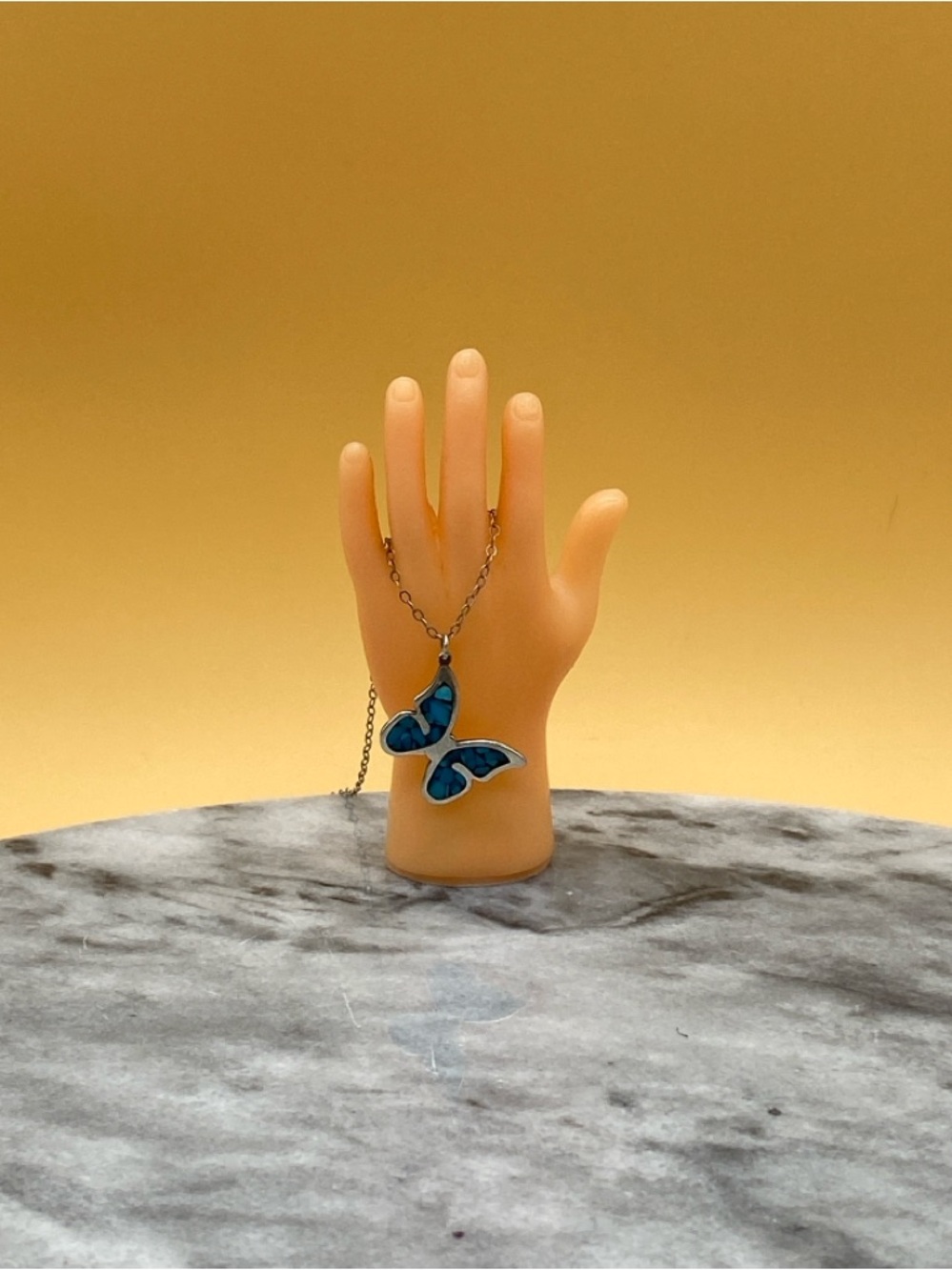 Vintage butterfly turquoise chip pendant Sterling silver necklace - 00G0BY